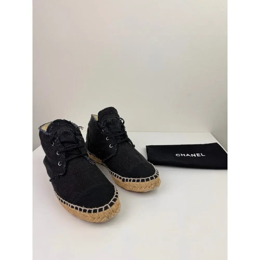 CHANEL Womens Black Canvas High Top Lace Up Espadrille Sneakers Sz EU 37 US 6.5 - Picture 2 of 13